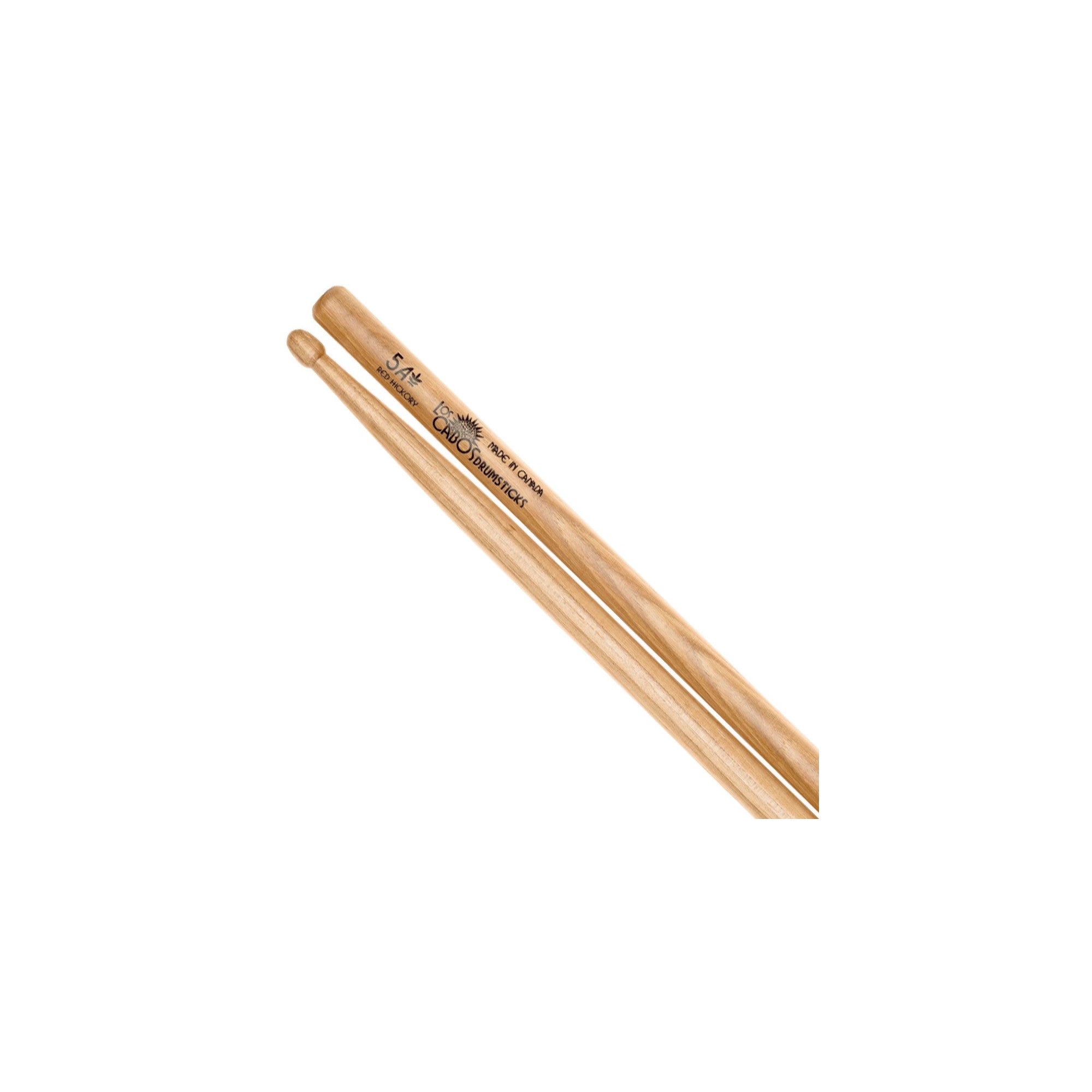 Los Cabos 5A Red Hickory Wood Tip drumsticks made from balanced Canadian wood with warm natural tone