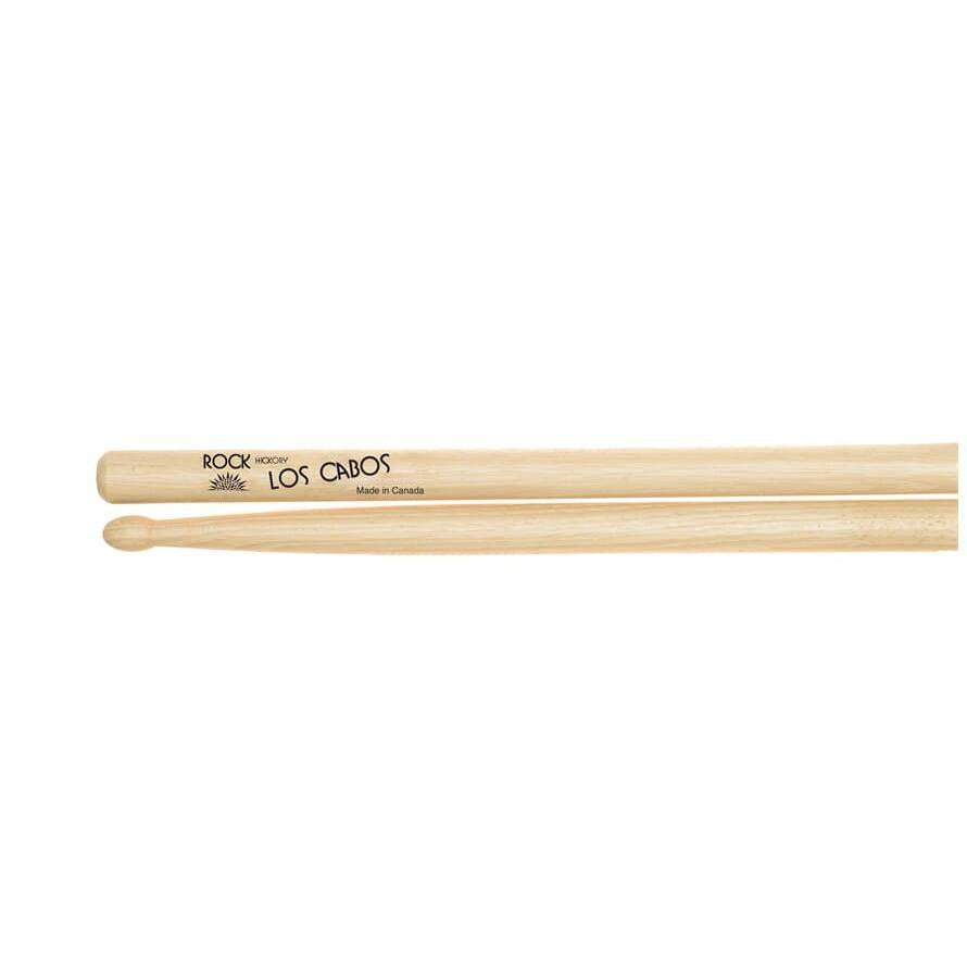 Los Cabos Rock Hickory Wood Tip drumsticks made of balanced Canadian white hickory with natural olive wood color