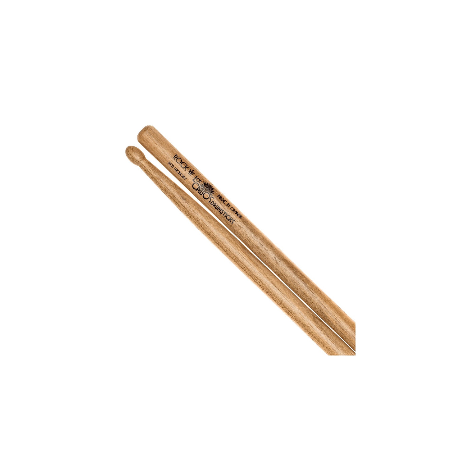 Los Cabos Rock Red Hickory Wood Tip drumsticks made from Canadian red hickory with balanced weight and superior quality.