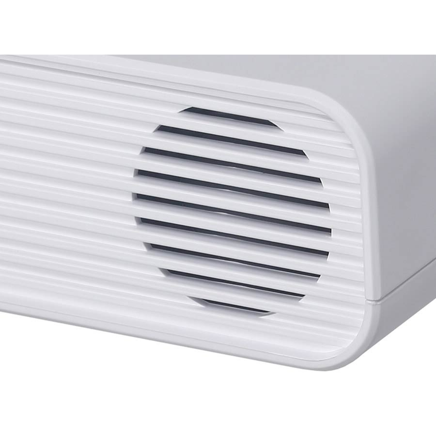 Close-up of the white speaker grille on the Medeli MR101S - Portable Rhythm Machine by Medeli.