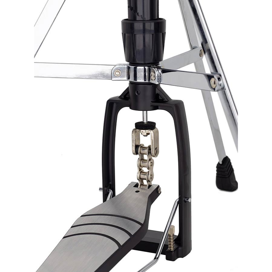 Close-up of Medeli MZ725 digital drum kit in XL setup hi-hat pedal with chain drive and metal construction