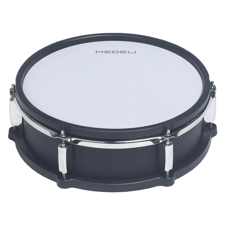 Medeli MZ729 digital drum kit black mesh snare drum pad with white head and chrome hardware details