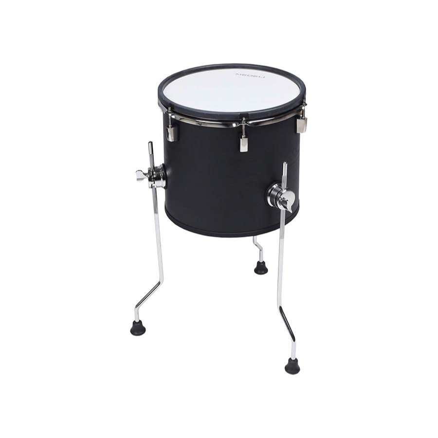 Medeli MZ729 digital drum kit bass drum in black woodgrain finish with metal legs and white drumhead