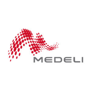 Medeli logo in red dots pattern with gray text, related to Medeli 12" wooden floor tom DX12F0 product branding