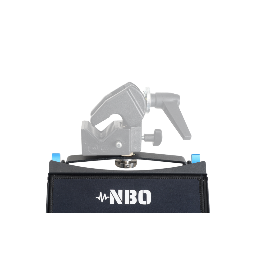 NBO Oneboard - Essential Pack modular gear tray mounted with a clamp on a black NBO stand accessory