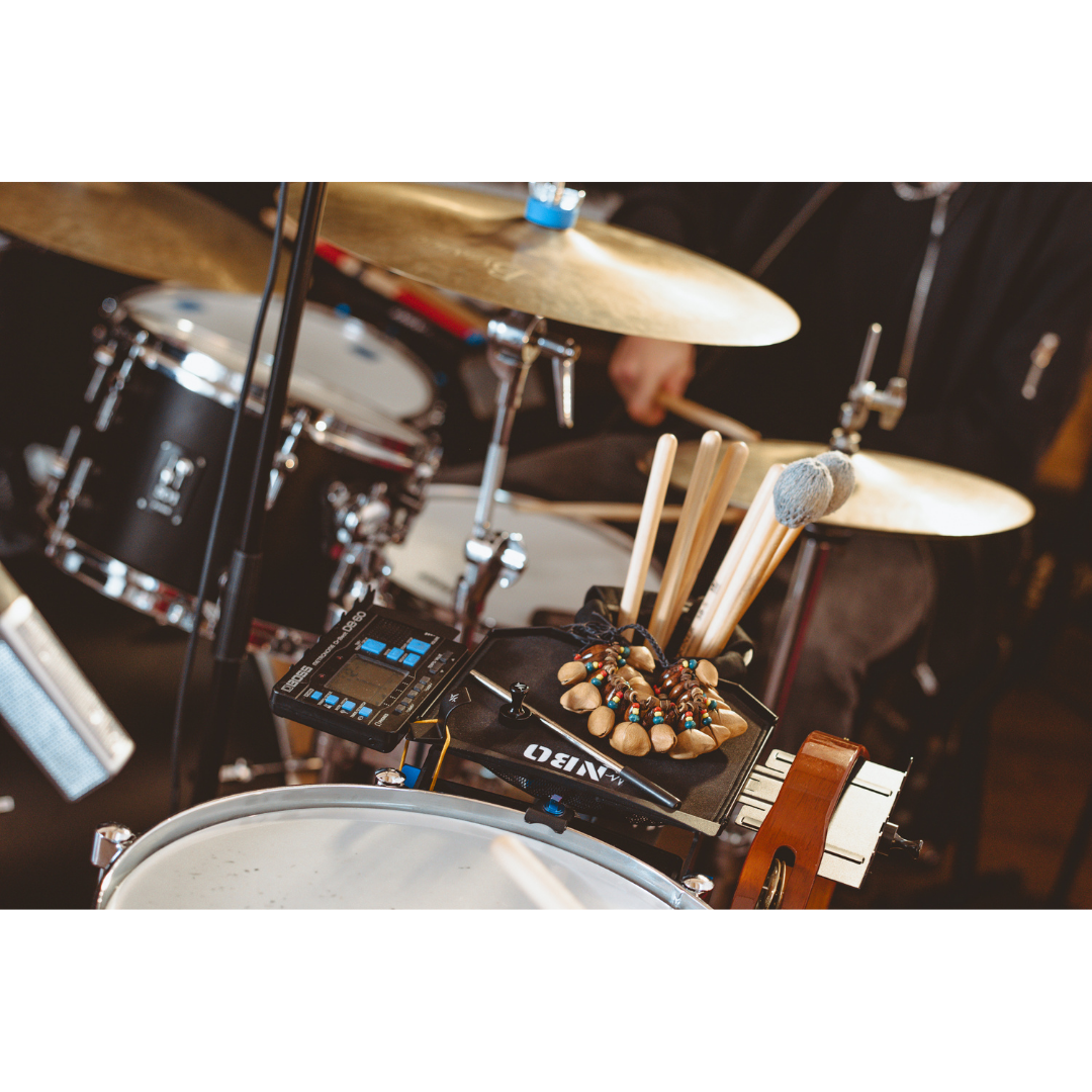 NBO Standard Extension for Oneboard holding drumsticks and percussion accessories mounted on a drum set by NBO