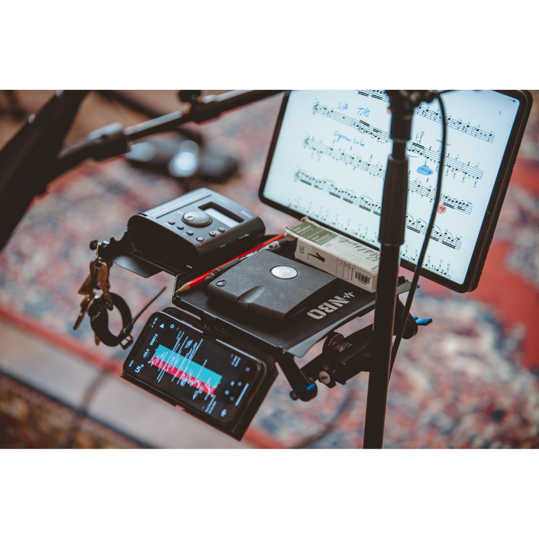 NBO Tablet/Phone Holder for Oneboard holding tablet and phone with music sheet and accessories on stand by NBO