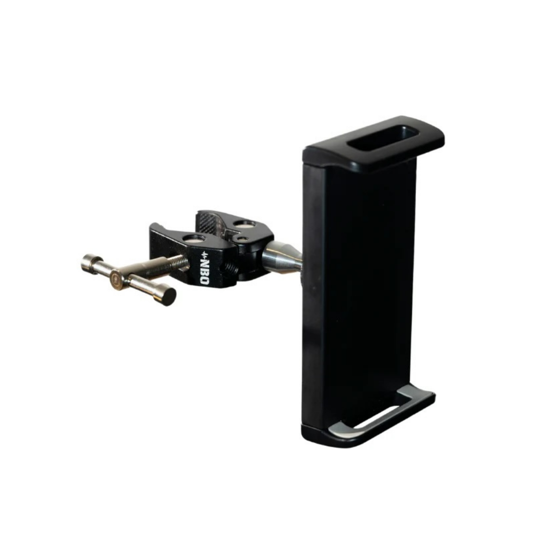 NBO Universal Tablet/Phone Holder in black with clamp mount for secure attachment on stands by NBO.