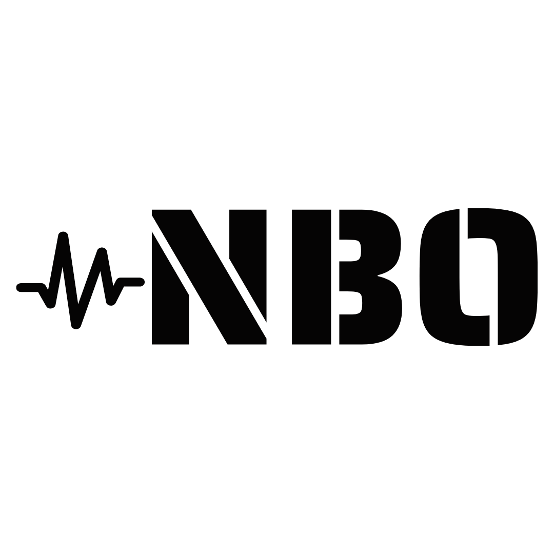 NBO Universal Tablet/Phone Holder logo in black with waveform design, representing NBO brand identity.