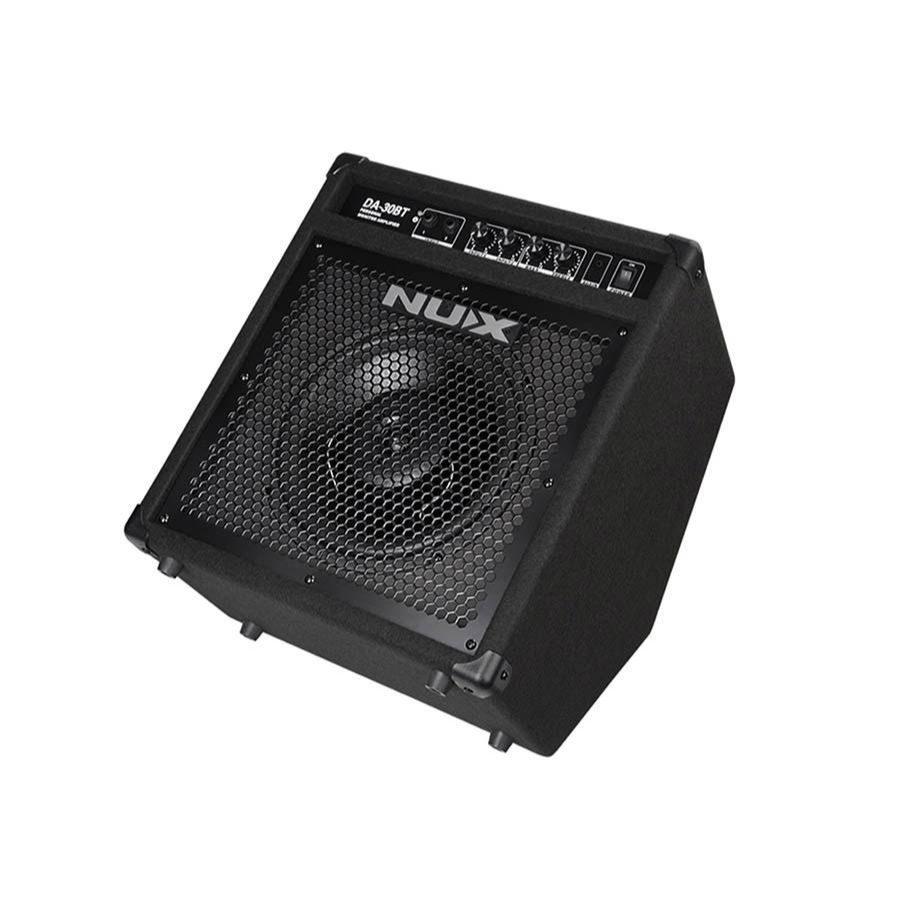 NUX DA-30BT Digital Drum Amplifier in black with control knobs, designed as a portable electronic drum monitor by NUX.