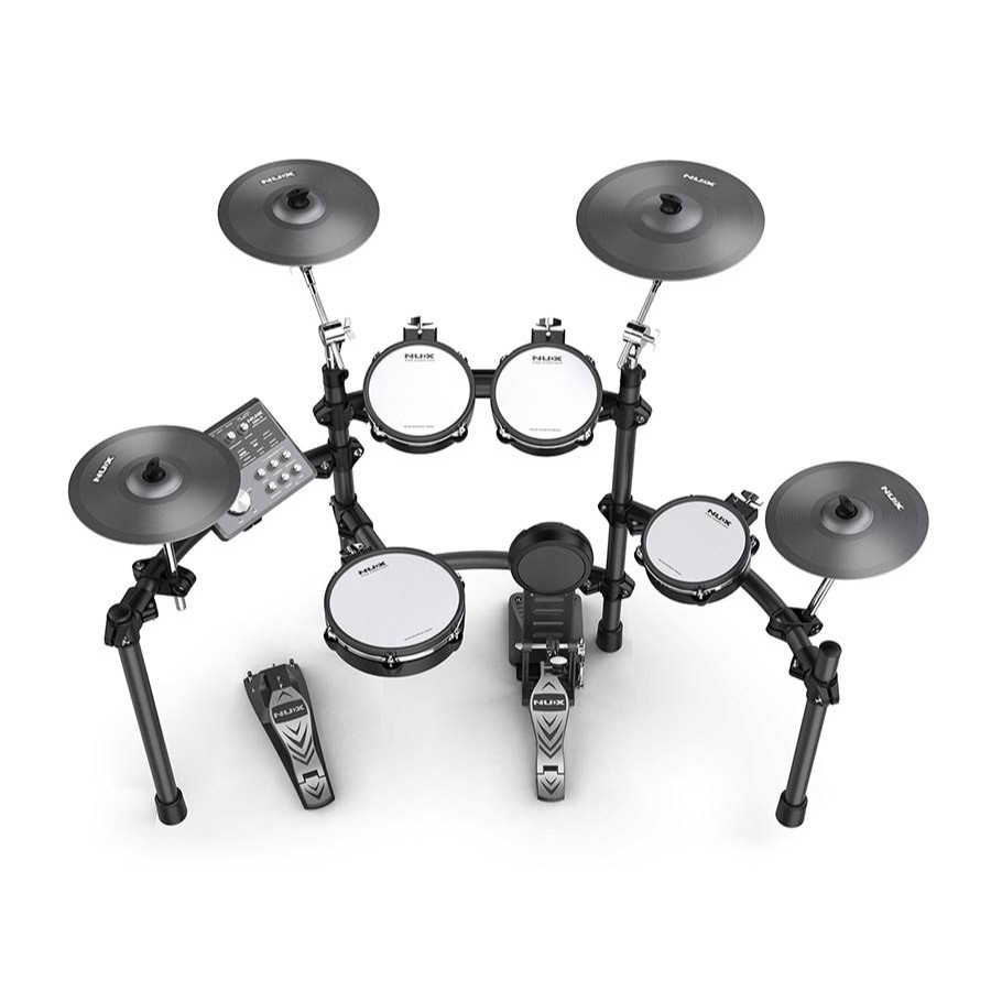 Top view of NUX DM-7X All Mesh Head (REMO) Professional Digital Drum Kit featuring mesh heads and velocity-sensitive pads.