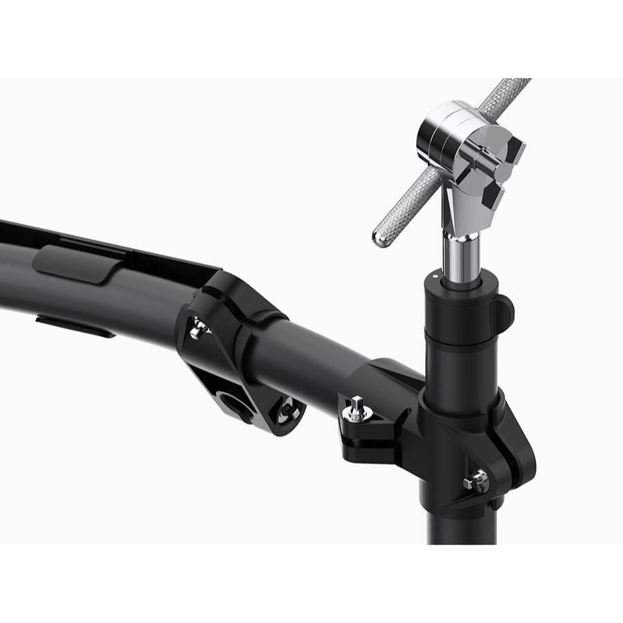 Close-up of adjustable cymbal arm clamp on NUX DM-7X All Mesh Head (REMO) Professional Digital Drum Kit frame