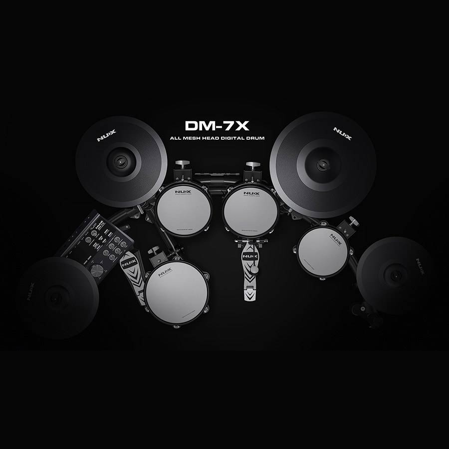 NUX DM-7X All Mesh Head (REMO) Professional Digital Drum Kit with advanced velocity-sensitive pads and cymbals.