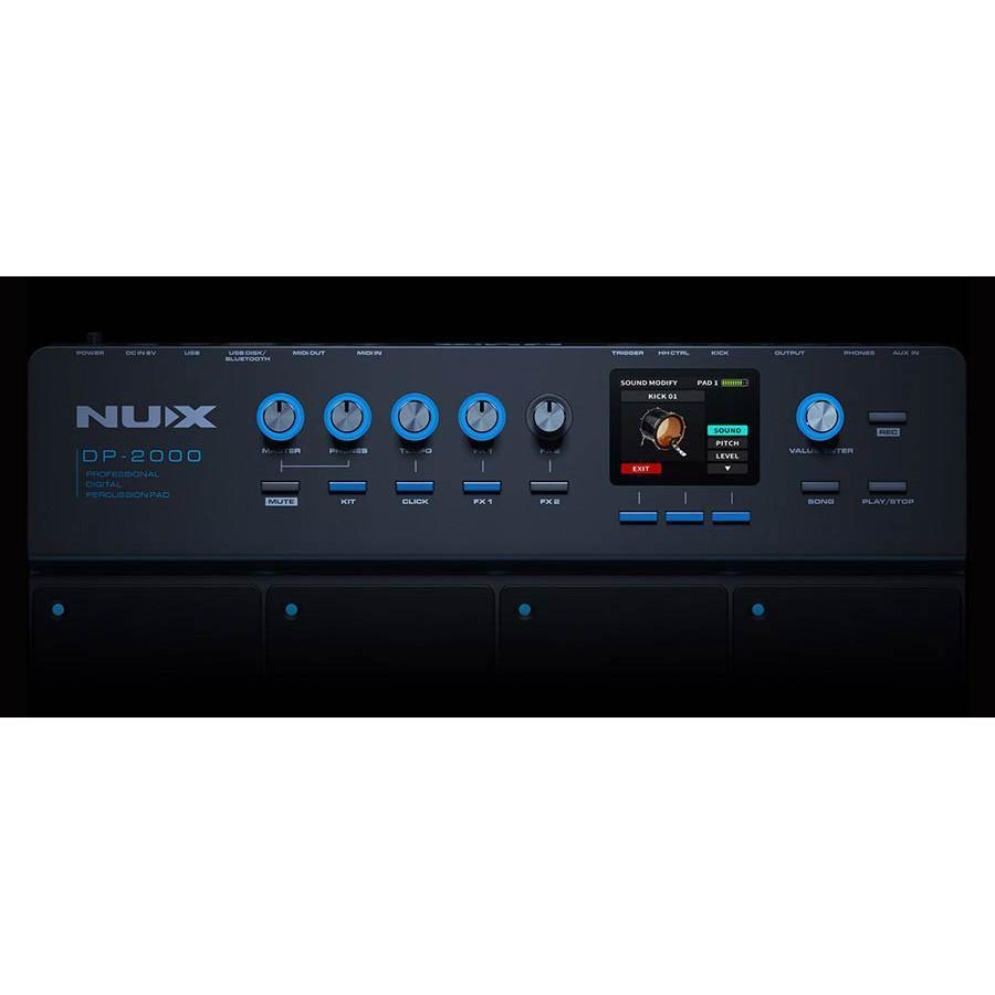 NUX DP-2000 Digital Percussion Pad with 8 velocity-sensitive pads, control knobs, and a color display screen by NUX