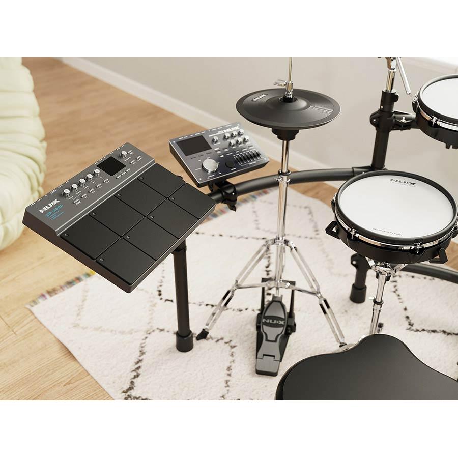 NUX DP-2000 Digital Percussion Pad with 8 velocity-sensitive pads integrated into an electronic drum set setup
