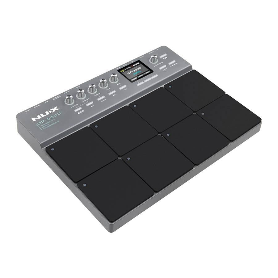 NUX DP-2000 Digital Percussion Pad with 8 velocity-sensitive black strike pads and control knobs for dynamic drumming.
