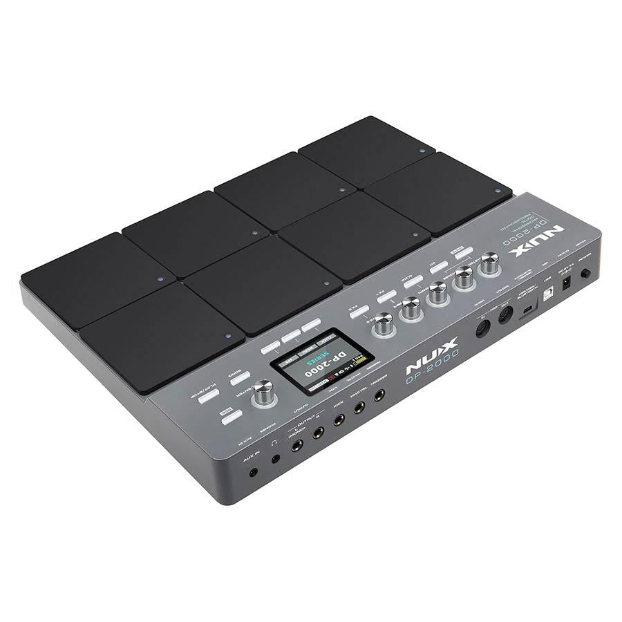 NUX DP-2000 Digital Percussion Pad with 8 velocity-sensitive pads and control knobs in a sleek gray design by NUX.