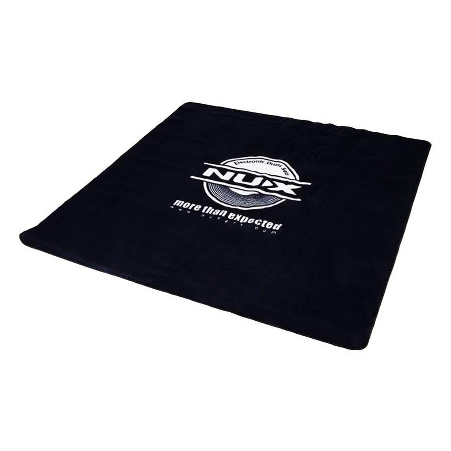 NUX Non-Slip Drum Rug by NUX, black drum mat with white logo, designed to prevent drum sliding during play
