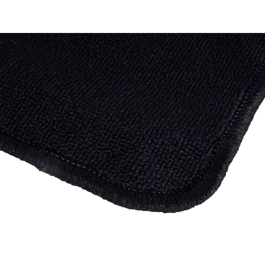 Close-up of black textured fabric edge of NUX Non-Slip Drum Rug showing thick, high-quality non-slip material