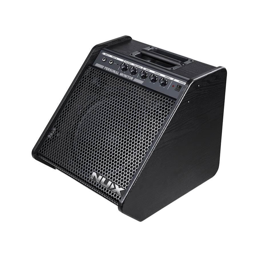 NUX NPA-100 Professional Monitor Speaker 120W black digital drum monitoring speaker by NUX with control knobs and handle.