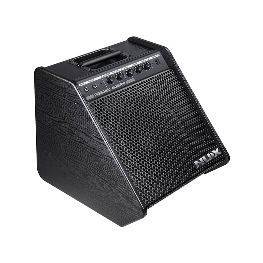 Black NUX NPA-100 Professional Monitor Speaker 120W with control knobs and metal grille for digital drums monitoring.