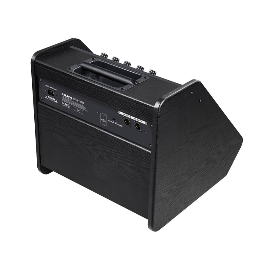 NUX NPA-100 Professional Monitor Speaker 120W showing rear panel with inputs and controls in black wood finish