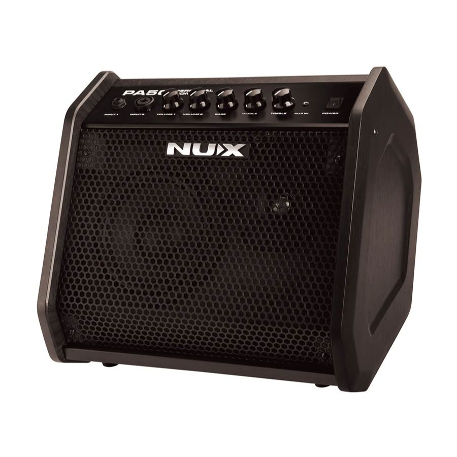 NUX PA-50 Personal Monitor System black monitor with control knobs on top, designed for instruments by NUX