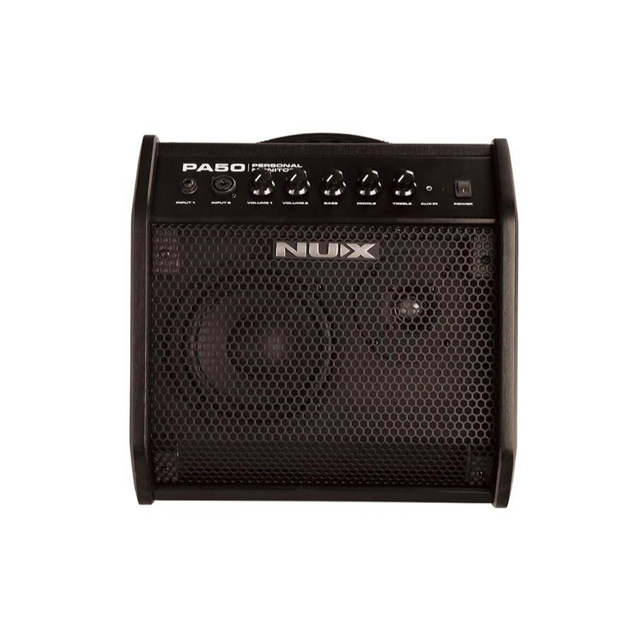 NUX PA-50 Personal Monitor System black compact amplifier with control knobs and metal speaker grille by NUX