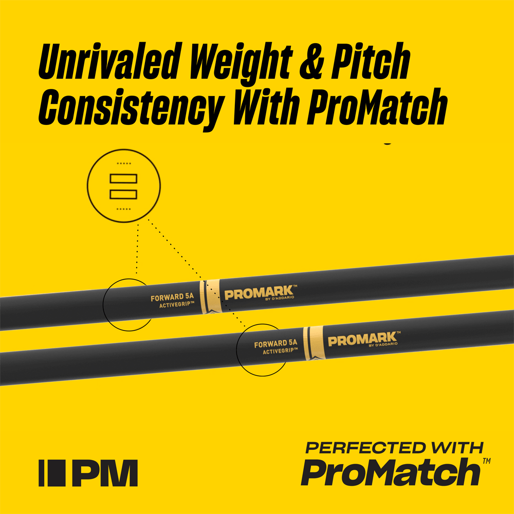 ProMark Rebound 5A ActiveGrip Hickory Drumsticks, Acorn Wood Tip