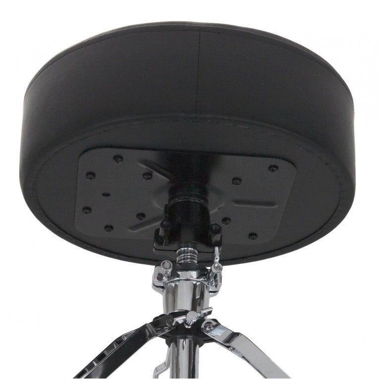 SpareDrum DTHR1 - PRO ROUND DRUM THRONE DOUBLE-BRACED LEGS with black round padded seat and chrome hardware.