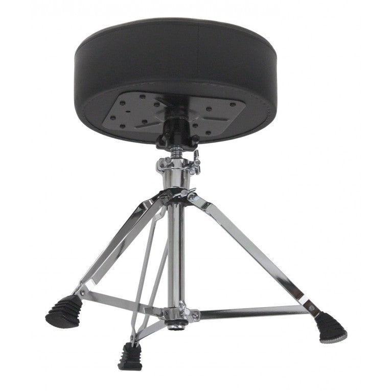 SpareDrum DTHR1 - PRO ROUND DRUM THRONE DOUBLE-BRACED LEGS with black vinyl seat and sturdy chrome legs by SpareDrum
