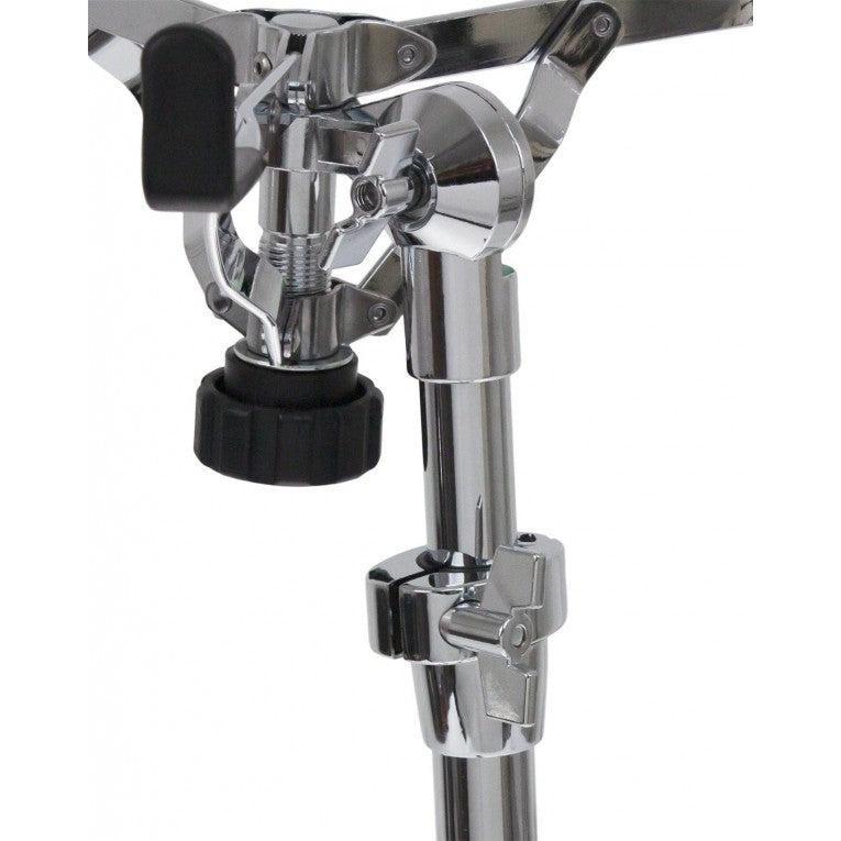 Close-up of chrome hardware adjustment details on Sparedrum HSS1 - Snare Drum Stand Double-Braced Legs by SpareDrum