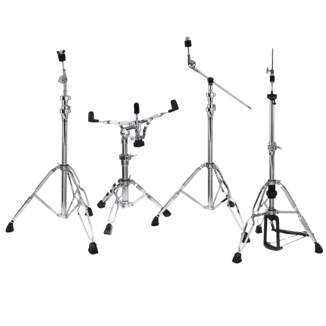 SpareDrum Pro Hardware set 2000 by SpareDrum with sturdy chrome stands, double braced legs, and adjustable memory locks.