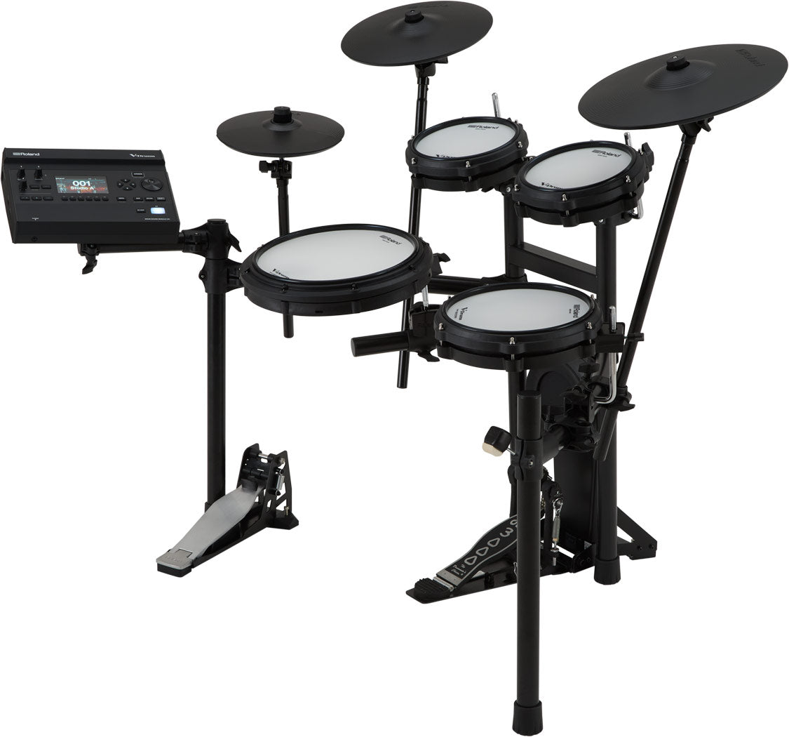 Roland TD313 electronic drum kit, side view on MDS-Compact rack