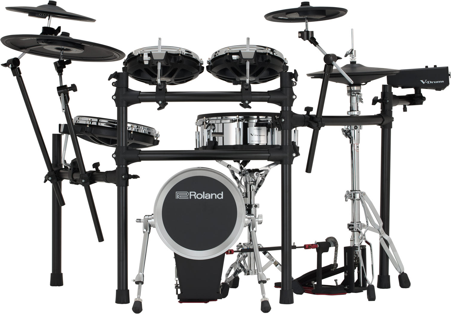 Roland TD516 electronic drum kit, wide front view on MDS-Standard 3 rack