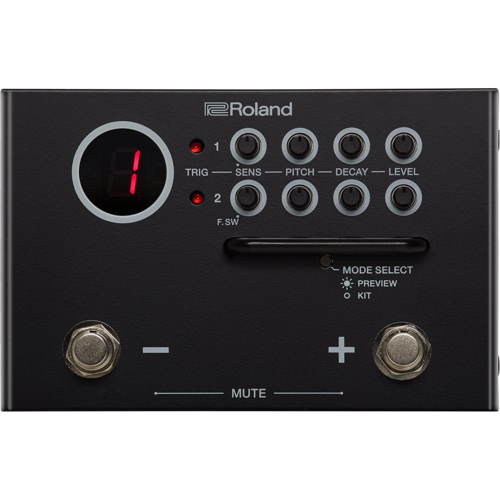 Roland TM-1 compact trigger module, front panel with knobs and footswitches