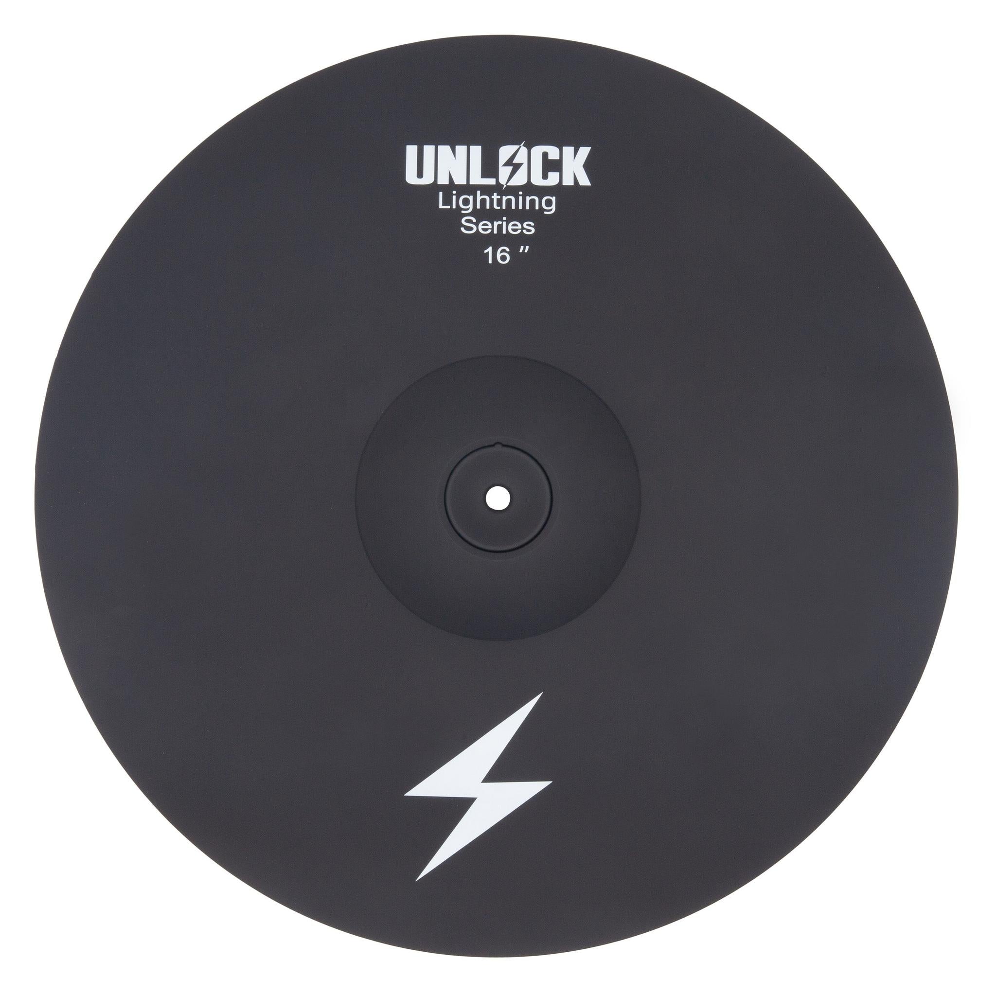 Unlock Lightning 16 inch 3-zone crash ride cymbal black with raised bell zone from Unlock drums, designed for realistic drumming.