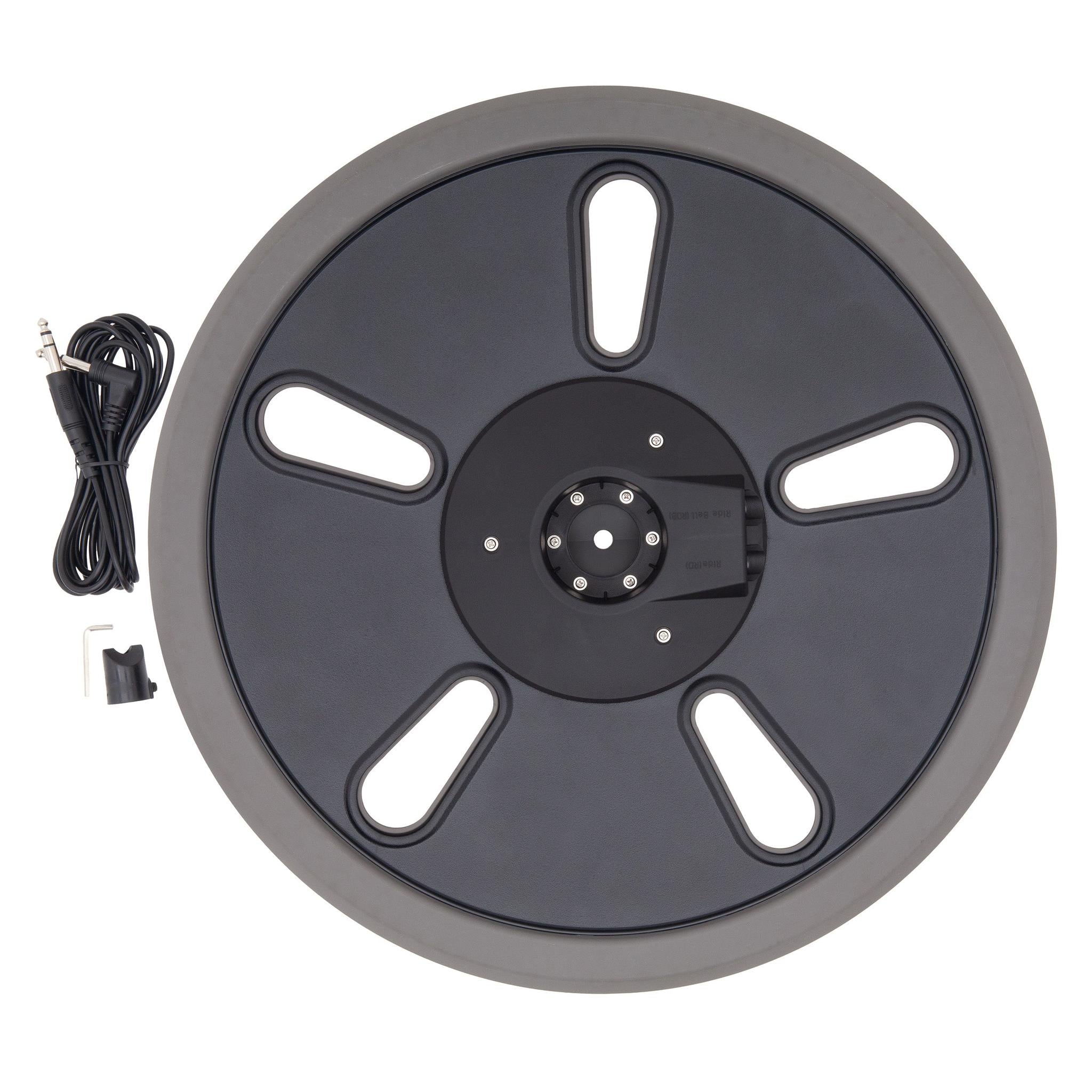 Unlock Lightning 18 inch 3-zone FX cymbal grey by Unlock drums with cable and mounting components visible