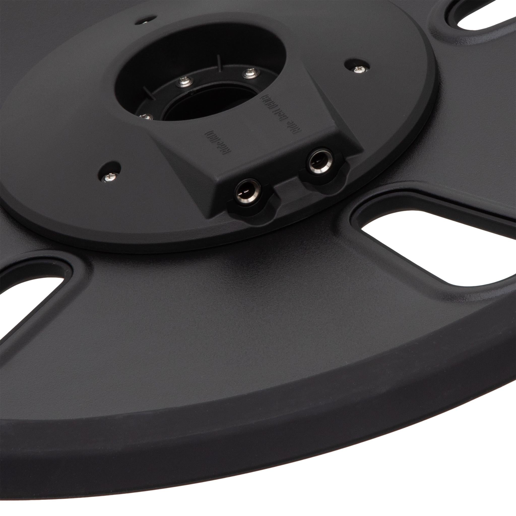 Unlock Lightning 18 inch 3-zone FX cymbal black showing detailed trigger connections and matte black surface by Unlock drums
