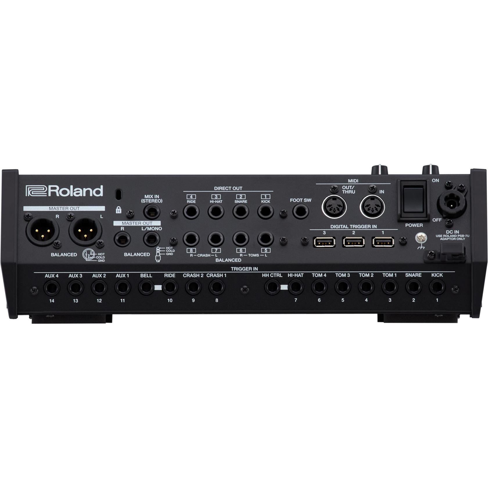 Roland V71 drum sound module, rear panel with balanced XLR and direct outputs