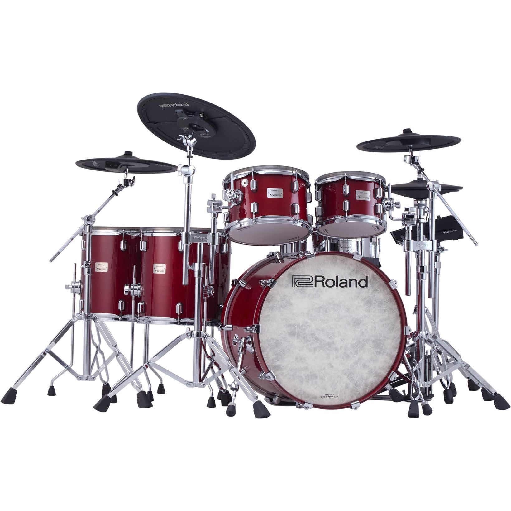 Roland VAD716 V-Drums Acoustic Design electronic drum kit in Gloss Cherry, front view