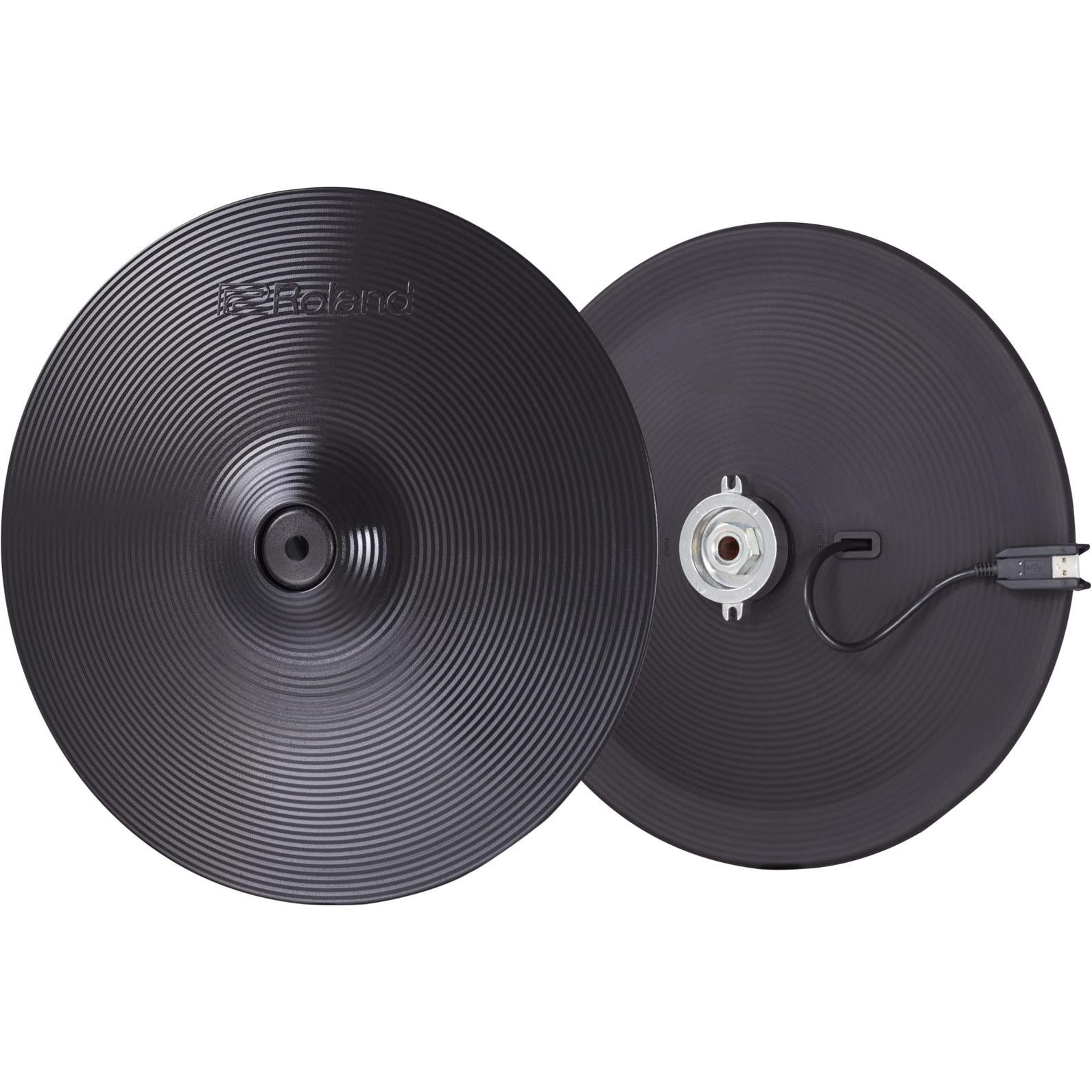 Roland VH-14D 14-inch digital hi-hat, angled view of top and bottom cymbal pads