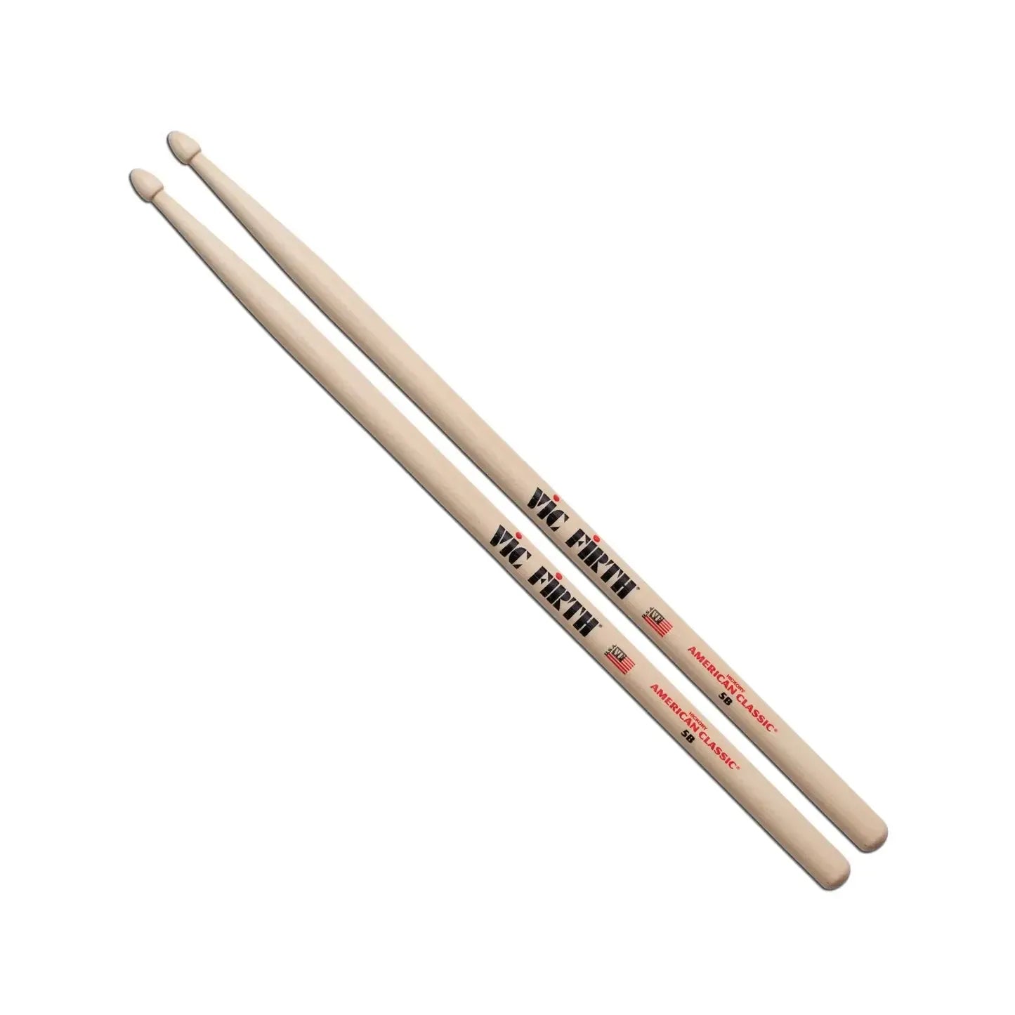 VIC FIRTH 5B American Classic Hickory Drum Sticks crafted from select hickory for durability and rock performance.