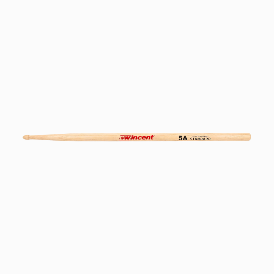 Wincent 5A Hickory drumsticks - W-5A with unique wax protection and acorn tip for full bodied cymbal sound
