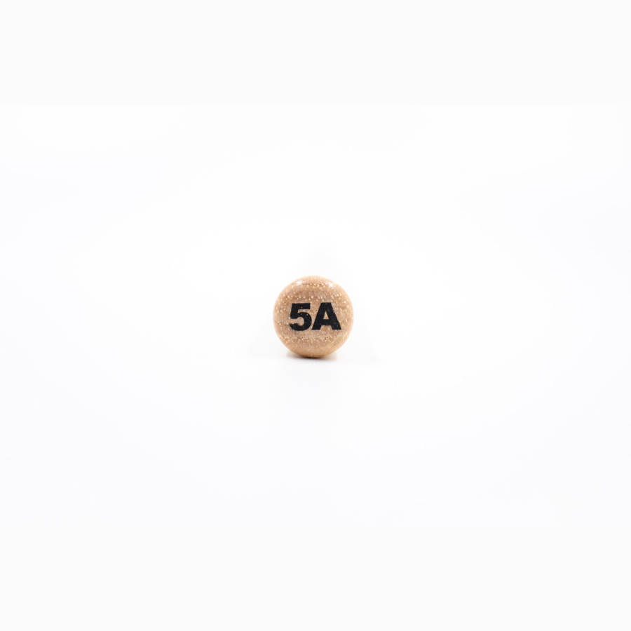 Wincent 5A Hickory drumsticks - W-5A showing the acorn tip with 5A marking in natural wood finish