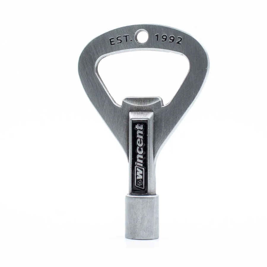 Wincent Drum Key and Bottle Opener in metal with keychain attachment and Wincent branding on front side